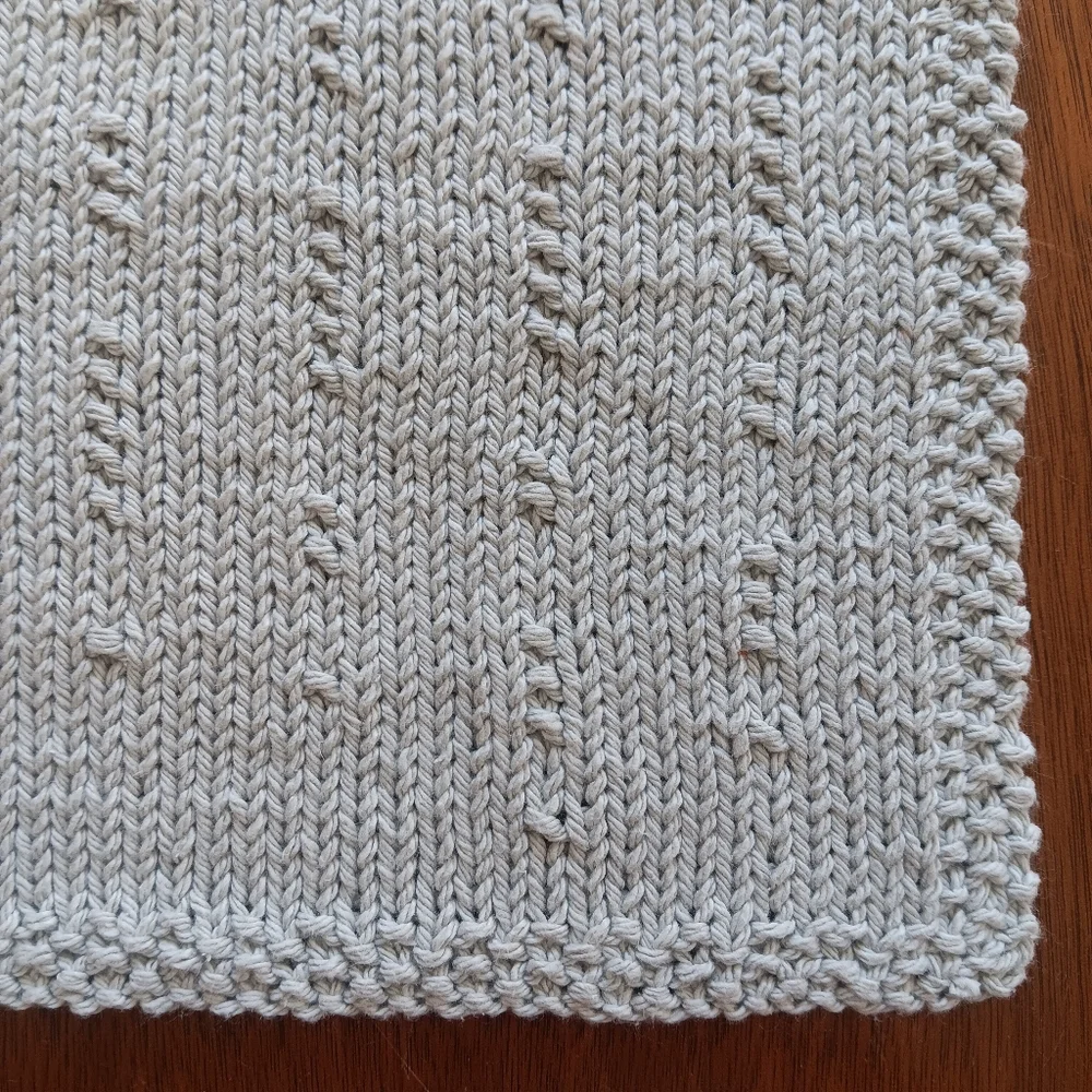 Hand Crafted Handknit Cotton Hand Towel Lt. Gray Raindrops On Windows Design